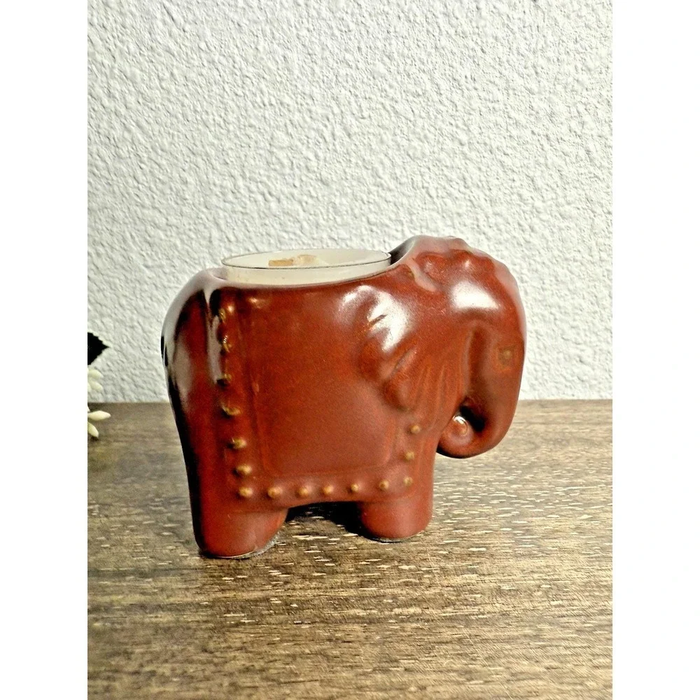 PartyLite Elephant Tealight Candle Holder Ceramic Safari Decor 1990s Brown - Picture 7 of 14